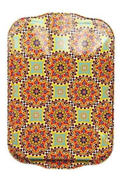 GALATA GIFT صينية شاي وقهوة معدنية - نمط الكليم، عرض أنيق، 32*22 سم، مضادة للخدش والتشويه