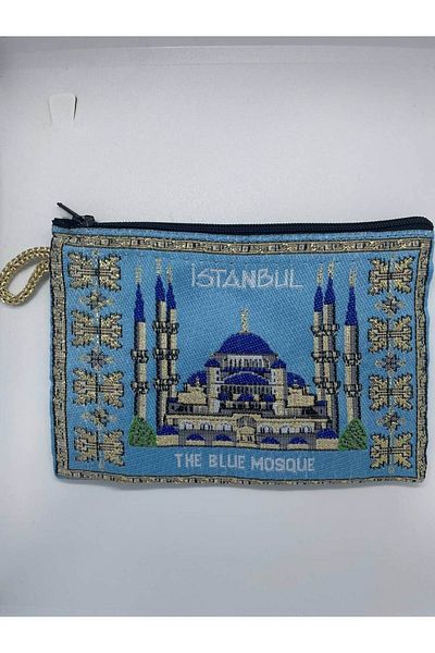 GALATA GIFT Portofel de damă cu model tradițional, icoane din Istanbul imprimate aurit, cu fermoar, 16x10cm