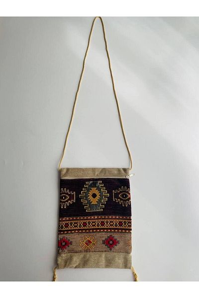 GALATA GIFT Чанта за през рамо с шарка на килим, с пискюли, с цип, 25x20