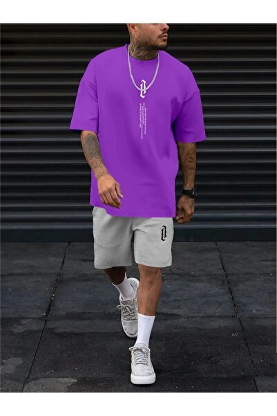 Altamira Ανδρικό μπλουζάκι μωβ με κάθετη στάμπα Oversize