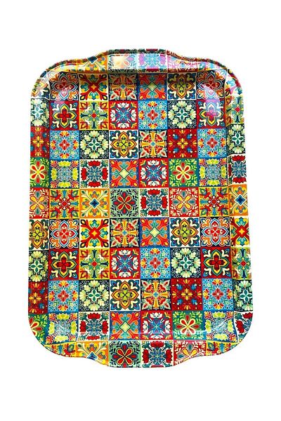 GALATA GIFT 32*22cm Metal Tea Tray - Rug Patterned Stylish Presentation Tray