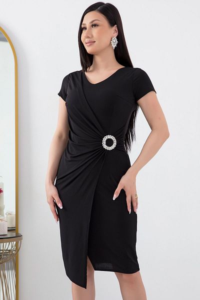 PULLIMM V-Neck Short Sleeve Wrap Evening Dress - Waist Buckle 13444