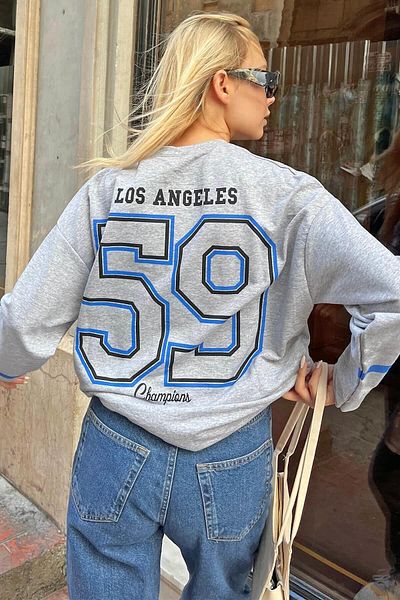 Swist Graues Los 59 Oversize-Damen-Sweatshirt mit Aufdruck vorne und hinten