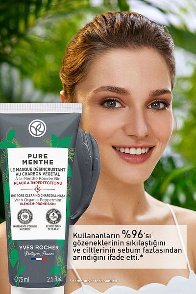 Yves Rocher Pure Menthe - Anti-Blackhead Charcoal Mask that Deeply Purifies Pores (75 Ml)