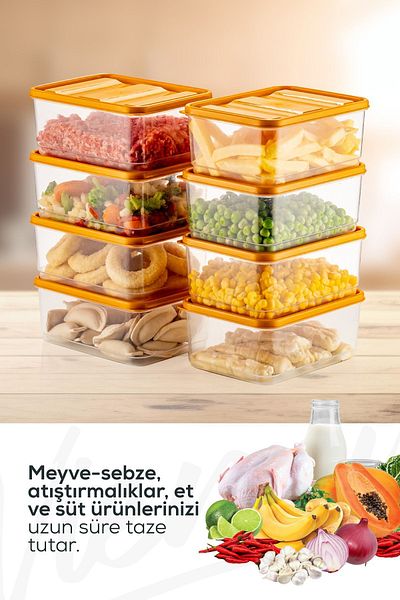 Vienev 8-Piece Orange Microwavable Refrigerator Organizer - Freeze Storage Container