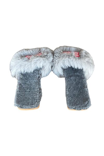 Liger Feather Detailed Barbie Plush Women's Slippers Gray