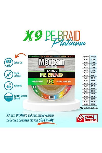 Mercan Platinum X9 Multicolour 150m Pe Braid - Reel Fishing Line