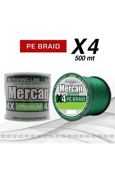Mercan Premium Pe Braid - Green X4 Fishing Line, 500m Thread