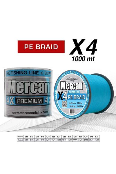 Mercan Premium X4 Pe Blue Mesh 1000m Coil - Fish Tape