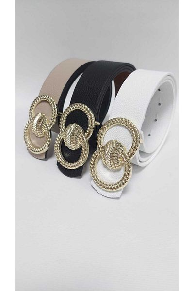 Kemerix Black-White-Mink 3-Piece Belt Set for Women - Reversible