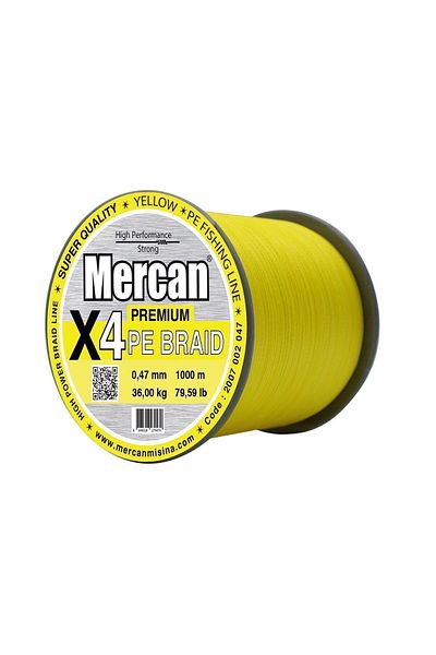Mercan Yellow X4 Pe Braid - 1000m Coil Fishing Line