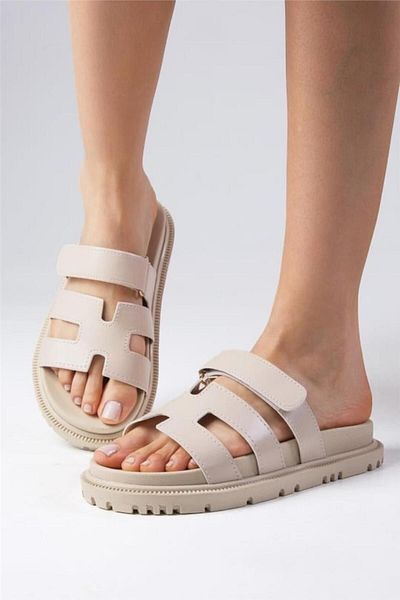 Liger Καλοκαιρινές παντόφλες Velcro με επίπεδη σόλα ΜΠΕΖ