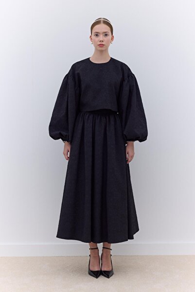 Manuka Černá žakárová sukně - perleťové detaily