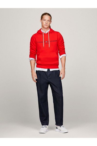 Tommy Hilfiger Men's Brand Logo Hooded Long Sleeve Suitable for Daily Use Red1 Sweatshirt Mw0mw11599-Xnd