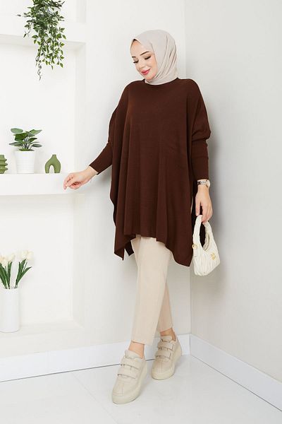 LE CARAMBOLE Καφέ Oversize Πλεκτό Γυναικείο Πουλόβερ