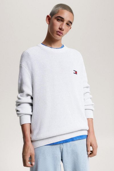 Tommy Hilfiger Men's Tommy Hilfiger Logo Pure Organic Cotton Crew Neck Off-Shoulder Sweatshirt Gray Pullover Dm0dm17