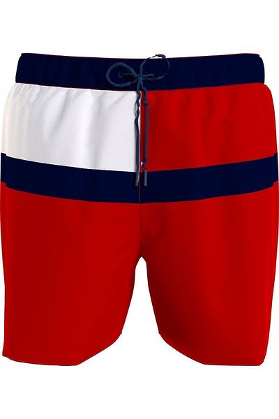 Tommy Hilfiger Men's Brand Logo Elastic Drawstring Two Side Pockets One Back Pocket Stylish Looking Slim Red Shorts U