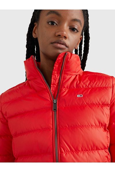 Tommy Hilfiger Women's Brand Flag Logo Fixed Hooded Quilted Padded Red Coat Dw0dw08588-xnl