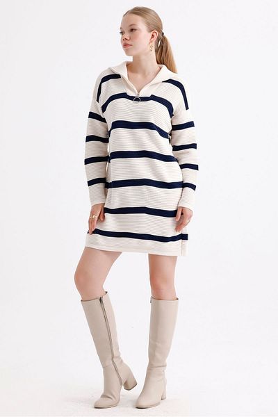 MD trend Μοτίβο Oversize ριγέ πλεκτό τουνίκ - Γυναικείο φόρεμα με φερμουάρ