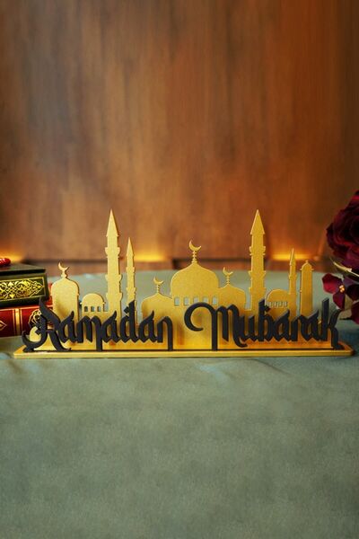 Wall Art İstanbul Ramadan Mubarak Yazılı Metal Masaüstü Dekor - Altın/siyah R...