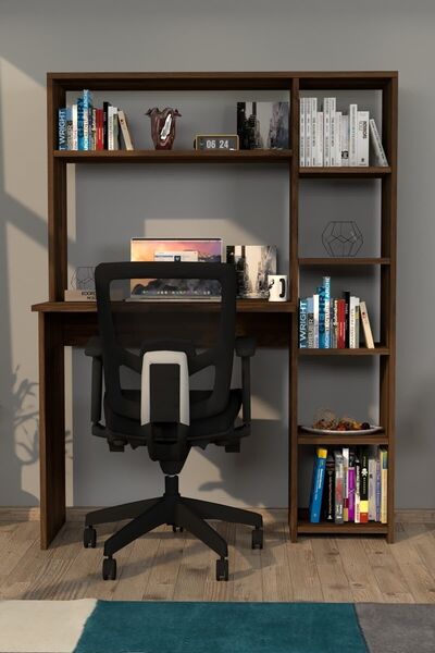 Moonlife Ersinan Duru Kitaplıklı Çalışma Masası Ceviz