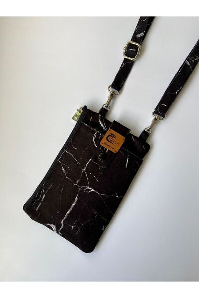 İsella حقيبة هاتف منقوشة بالرخام الأسود - محفظة