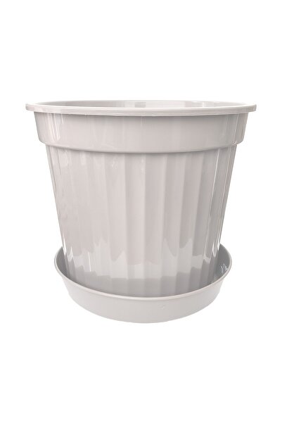 ToXA 3 Litre Beyaz Klasik Salon Saksısı Küçük Boy Tabaklı Parlak Plastik Saksı