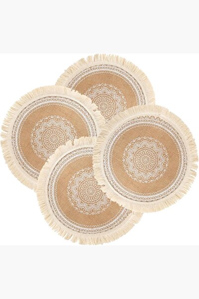 Bc Home 4'lü Bohem jüt supla, püsküllü yuvarlak amerikan servis, tabak altlığ...