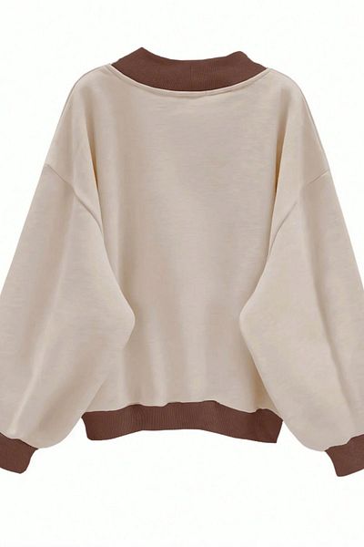 Know Dámská oversize mikina se 3 vlákny béžová Comfort v Paříži s výstřihem do V