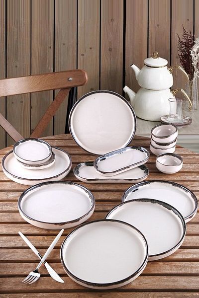 WuuQ 6-Person Volcanic Red Coffee Gilded Bright Color Stackable Breakfast Bowl Set - 14 Pieces