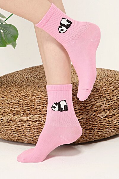 Socks Tunnel Panda Desenli Pembe Renkli Tenis Çorap