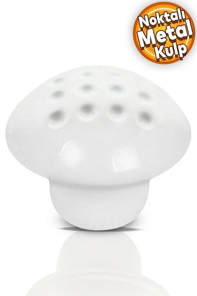 Badem10 Mobilier rotund cu butoane ciuperci cu puncte metalice albe - mânere pentru sertar și dulap de bucătărie