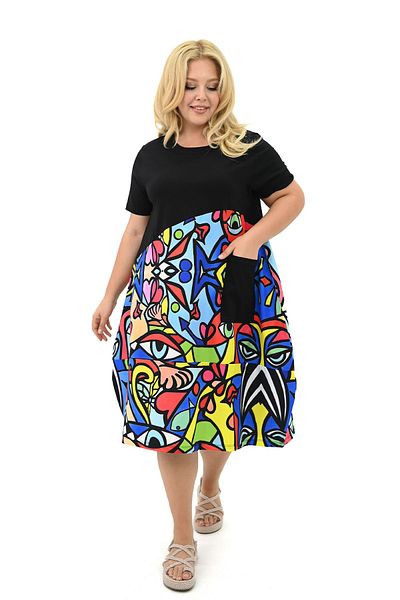 Koza Butik Γυναικείο φόρεμα με ψηφιακή εκτύπωση Plus Size - 5259-25
