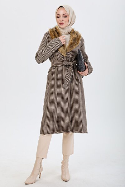 TOFİSA Γυναικείο Mink Trench - Απλό Γούνινο Γιακά - 13092