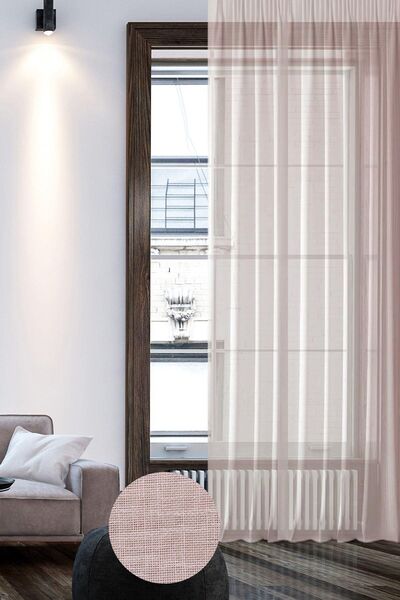 GOCCIA HOME PİLELİ Keten Görünümlü Düz Tül Perde Pembe