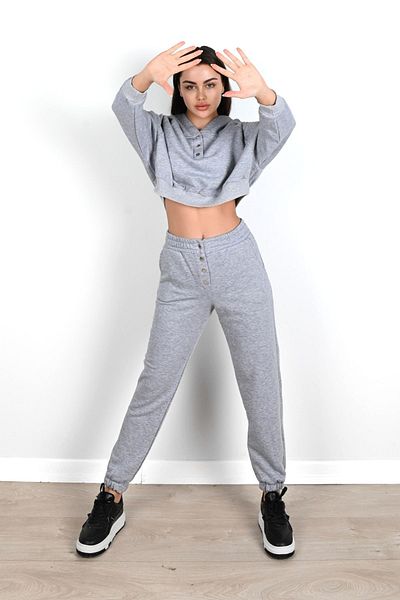 Koza Butik Women's Button Detailed Crop Tracksuit Set 3912-24