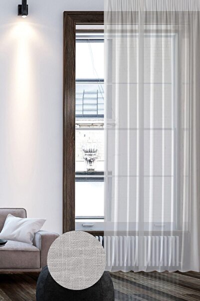 GOCCIA HOME Keten Görünümlü Düz Tül Perde Pilesiz Ekru