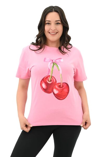 Koza Butik Γυναικείο T-shirt με σχέδιο Cherry Plus Size - 1785-24