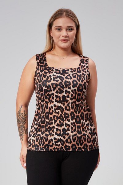 Seamoda Αμάνικη μπλούζα με τετράγωνο γιακά Leopard Print Plus Size