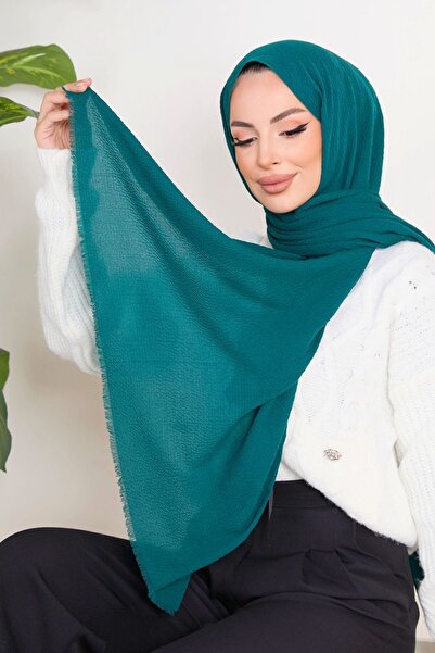 TOFİSA Green Soft Cotton Women's Shawl - Plain Medium - 23352