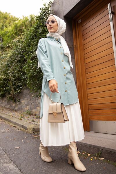 TOFİSA تونيك نسائي أخضر - ياقة قميص سادة - 3123