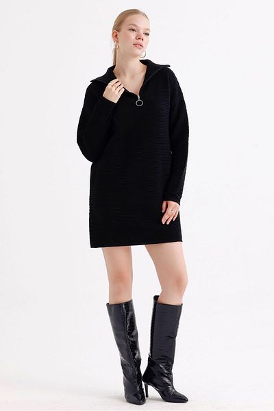 MD trend Patterned Zippered Oversize Knitwear Women's Tunic Dress