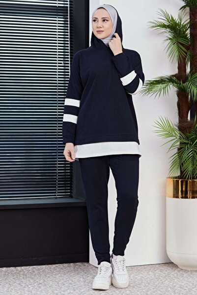 TOFİSA Темно-синя жіноча туніка-штани Duz Capson Collar 3024