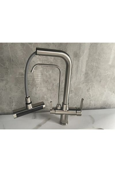 OEM 7 Years Warranty - Kitchen Sink Faucet, Touch Purification and Shower Waterfall 3 Functions Nickel Imported