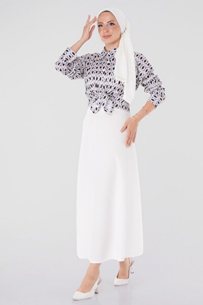 TOFİSA Bílá rovná střední dámská sukně - 23643