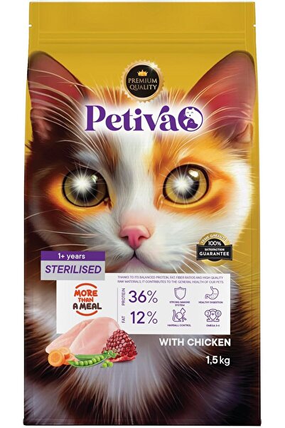 Petiva Kısırlaştırılmış Yetişkin Kediler Için Tavuk Etli Kuru Kedi Maması (1....