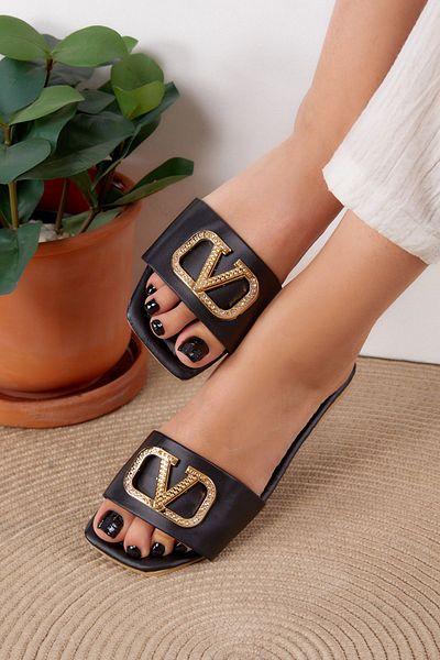 TOFİSA Women's Black Slippers - Buckle, Model 26162
