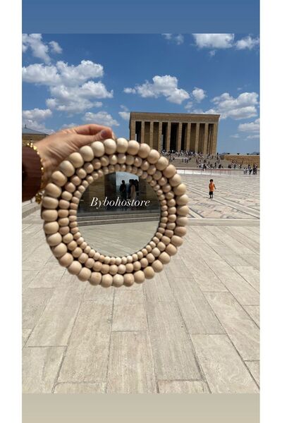 BOHEM Dekoratif Yuvarlak Ahşap Boncuklu Ayna 22cm