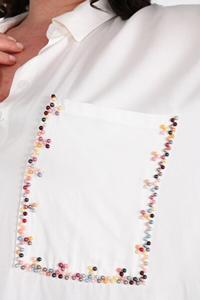 Koza Butik Dámska veľkorozmerná košeľa s korálkami do vrecka 1673-24