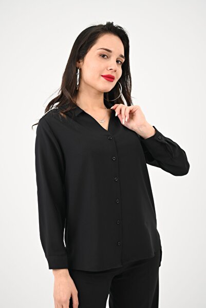 Koza Butik Kadın Omuz Taş Detaylı Gömlek 1687-24-1